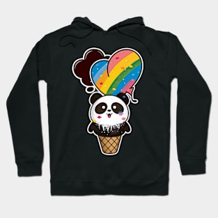 Cute Kawaii Panda Pride with rainbow ice con Heart Hoodie